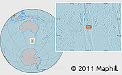 Gray Location Map of the area around 53° 24' 42" S, 140° 19' 29" E, hill shading