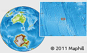 Physical Location Map of the area around 53° 24' 42" S, 145° 25' 30" E