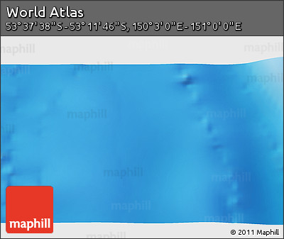 Physical 3D Map of the Area around 53° 24' 42" S, 150° 31' 30" E