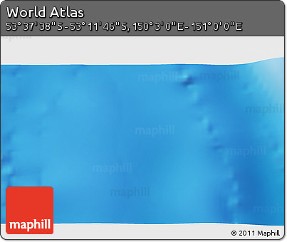Physical 3D Map of the Area around 53° 24' 42" S, 150° 31' 30" E
