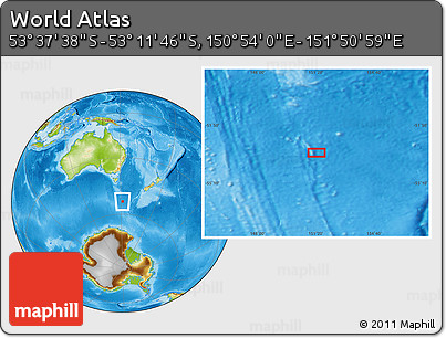Physical Location Map of the Area around 53° 24' 42" S, 151° 22' 30" E