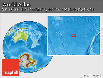 Physical Location Map of the Area around 53° 24' 42" S, 153° 55' 30" E