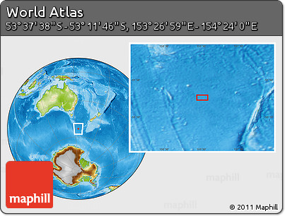 Physical Location Map of the Area around 53° 24' 42" S, 153° 55' 30" E