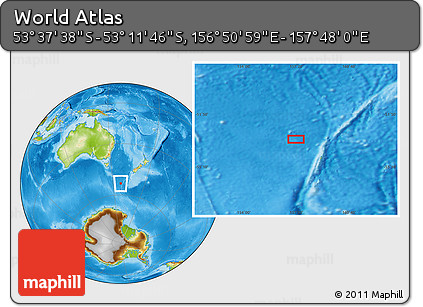 Physical Location Map of the Area around 53° 24' 42" S, 157° 19' 29" E