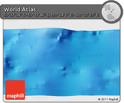 Physical 3D Map of the Area around 53° 24' 42" S, 159° 52' 30" E