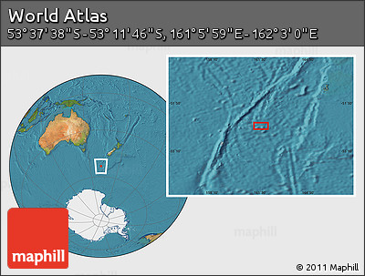 Satellite Location Map of the Area around 53° 24' 42" S, 161° 34' 29" E