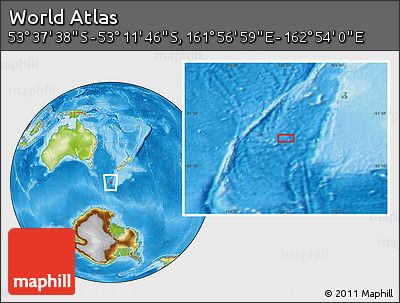Physical Location Map of the Area around 53° 24' 42" S, 162° 25' 30" E