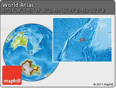 Physical Location Map of the Area around 53° 24' 42" S, 162° 25' 30" E