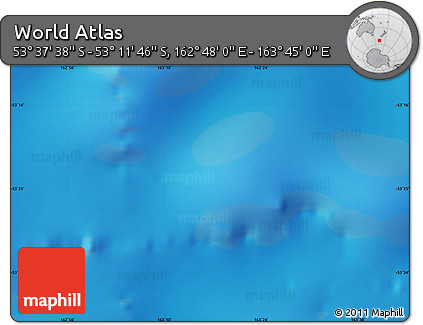 Physical Map of the Area around 53° 24' 42" S, 163° 16' 30" E