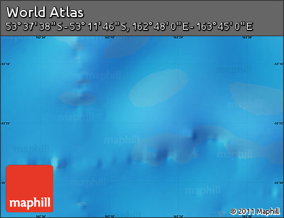 Physical Map of the Area around 53° 24' 42" S, 163° 16' 30" E