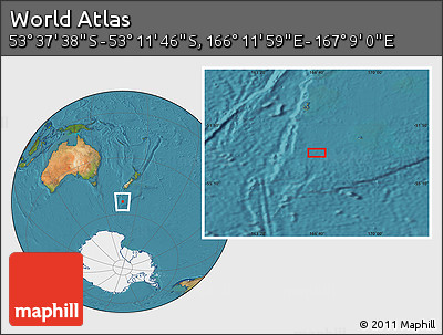 Satellite Location Map of the Area around 53° 24' 42" S, 166° 40' 30" E