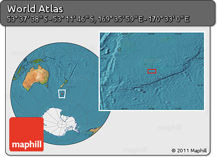 Satellite Location Map of the Area around 53° 24' 42" S, 170° 4' 29" E