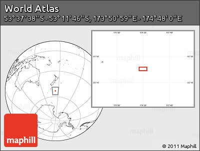 Blank Location Map of the Area around 53° 24' 42" S, 174° 19' 29" E
