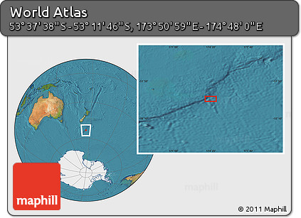 Satellite Location Map of the Area around 53° 24' 42" S, 174° 19' 29" E
