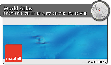 Physical Panoramic Map of the Area around 53° 24' 42" S, 176° 1' 30" E