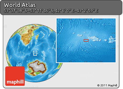 Physical Location Map of the Area around 53° 24' 42" S, 42° 34' 30" E