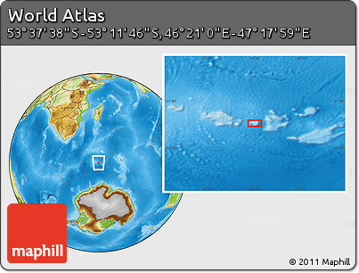 Physical Location Map of the Area around 53° 24' 42" S, 46° 49' 30" E