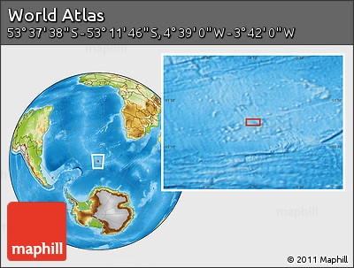 Physical Location Map of the Area around 53° 24' 42" S, 4° 10' 30" W
