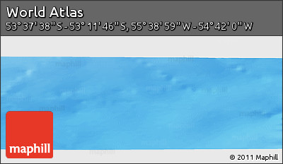 Physical Panoramic Map of the Area around 53° 24' 42" S, 55° 10' 29" W