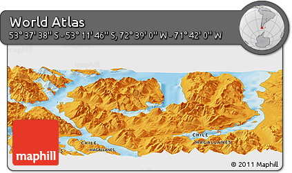 Political Panoramic Map of the Area around 53° 24' 42" S, 72° 10' 30" W