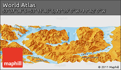 Political Panoramic Map of the Area around 53° 24' 42" S, 72° 10' 30" W