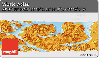 Political Panoramic Map of the Area around 53° 24' 42" S, 72° 10' 30" W