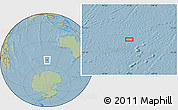 Savanna Style Location Map of the area around 53° 24' 42" S, 97° 49' 29" E, hill shading