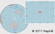 Gray Location Map of the area around 53° 47' 48" S, 114° 49' 29" E, hill shading