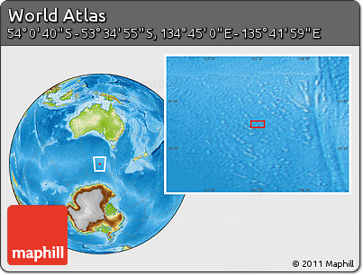 Physical Location Map of the Area around 53° 47' 48" S, 135° 13' 29" E