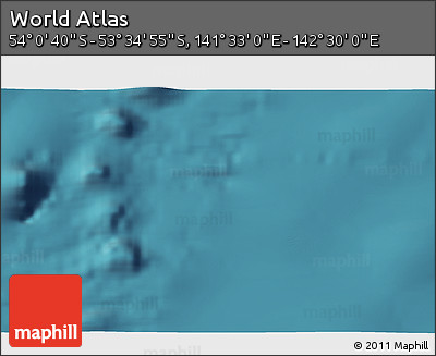 Satellite 3D Map of the Area around 53° 47' 48" S, 142° 1' 30" E