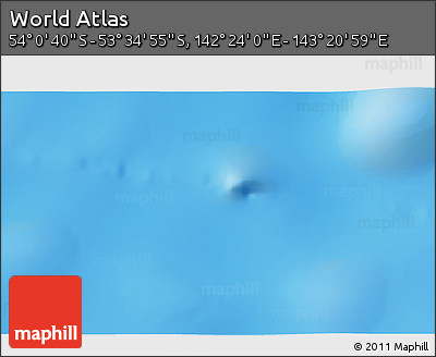 Shaded Relief 3D Map of the Area around 53° 47' 48" S, 142° 52' 30" E