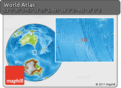 Physical Location Map of the Area around 53° 47' 48" S, 146° 16' 30" E