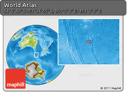 Physical Location Map of the Area around 53° 47' 48" S, 150° 31' 30" E