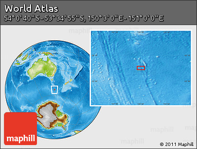 Physical Location Map of the Area around 53° 47' 48" S, 150° 31' 30" E