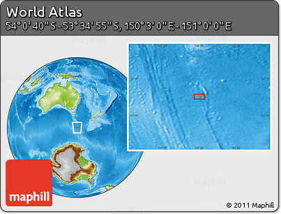 Physical Location Map of the Area around 53° 47' 48" S, 150° 31' 30" E