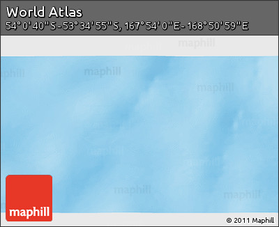 Physical 3D Map of the Area around 53° 47' 48" S, 168° 22' 30" E