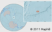 Gray Location Map of the area around 53° 47' 48" S, 170° 4' 29" E, hill shading