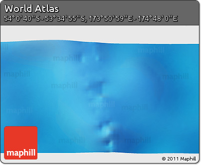 Physical 3D Map of the Area around 53° 47' 48" S, 174° 19' 29" E