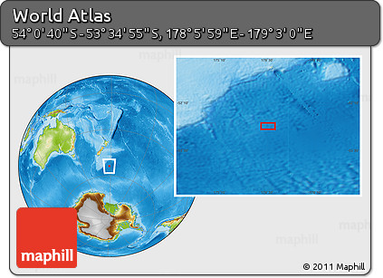 Physical Location Map of the Area around 53° 47' 48" S, 178° 34' 29" E
