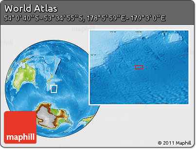 Physical Location Map of the Area around 53° 47' 48" S, 178° 34' 29" E
