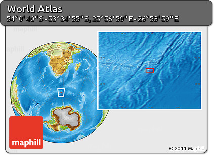 Physical Location Map of the Area around 53° 47' 48" S, 26° 25' 29" E