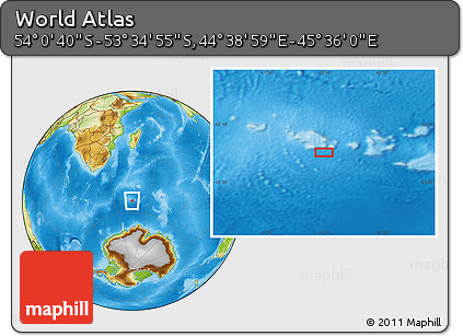 Physical Location Map of the Area around 53° 47' 48" S, 45° 7' 30" E