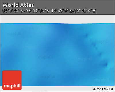 Physical 3D Map of the Area around 53° 47' 48" S, 50° 13' 30" E