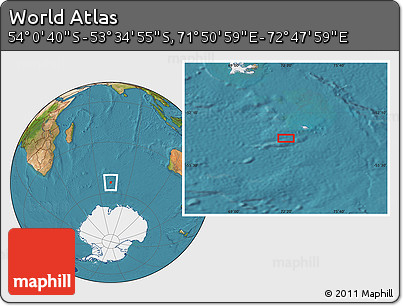 Satellite Location Map of the Area around 53° 47' 48" S, 72° 19' 29" E