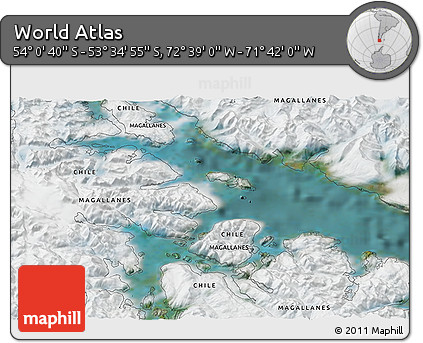 Satellite 3D Map of the Area around 53° 47' 48" S, 72° 10' 30" W