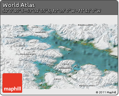 Satellite 3D Map of the Area around 53° 47' 48" S, 72° 10' 30" W
