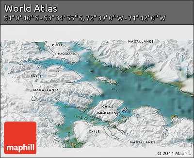 Satellite 3D Map of the Area around 53° 47' 48" S, 72° 10' 30" W