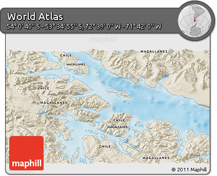 Shaded Relief 3D Map of the Area around 53° 47' 48" S, 72° 10' 30" W