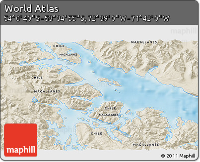 Shaded Relief 3D Map of the Area around 53° 47' 48" S, 72° 10' 30" W