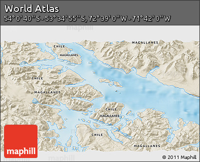Shaded Relief 3D Map of the Area around 53° 47' 48" S, 72° 10' 30" W